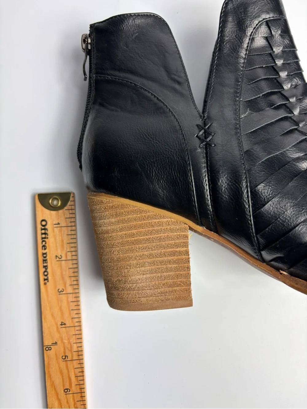 Beast Fashion Black Leather Ankle Block Heels Woven Strappy Boots Women Size 10